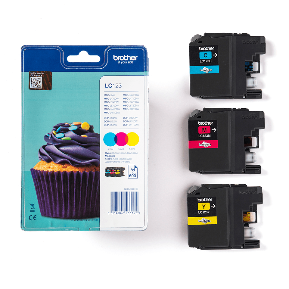 Genuine Brother LC123RBWBP Ink Cartridge Rainbow Blister Pack 3